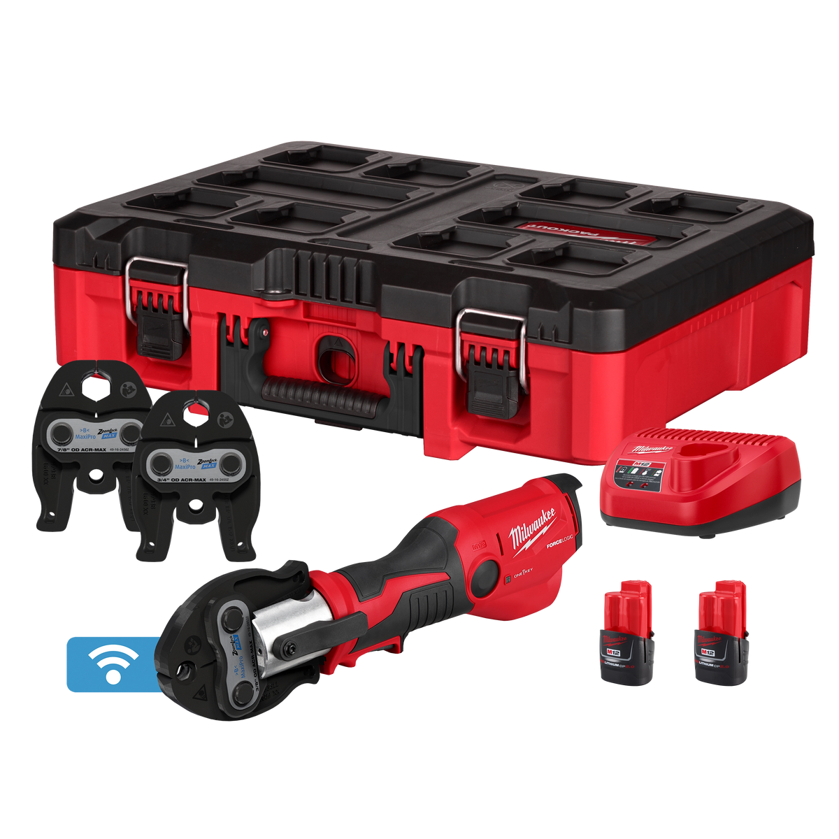 Milwaukee M12™ FORCE LOGIC™ Press Tool Kit w/ ONE KEY™ with 3/8", 3/4", & 7/8" ZoomLock MAX® & >B< MaxiPro® Press Jaws