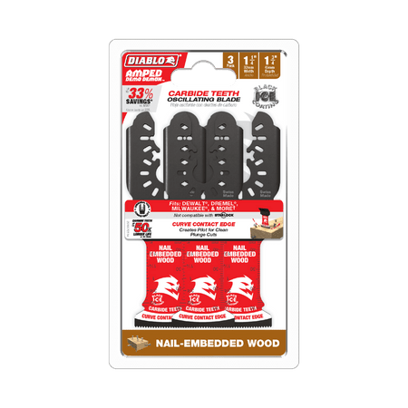 1 - 1/4" AMPED™ Demo Demon™ Carbide Teeth Oscillating Blades for Nail - Embedded Wood (3 - pk) - AAA Industrial Supply