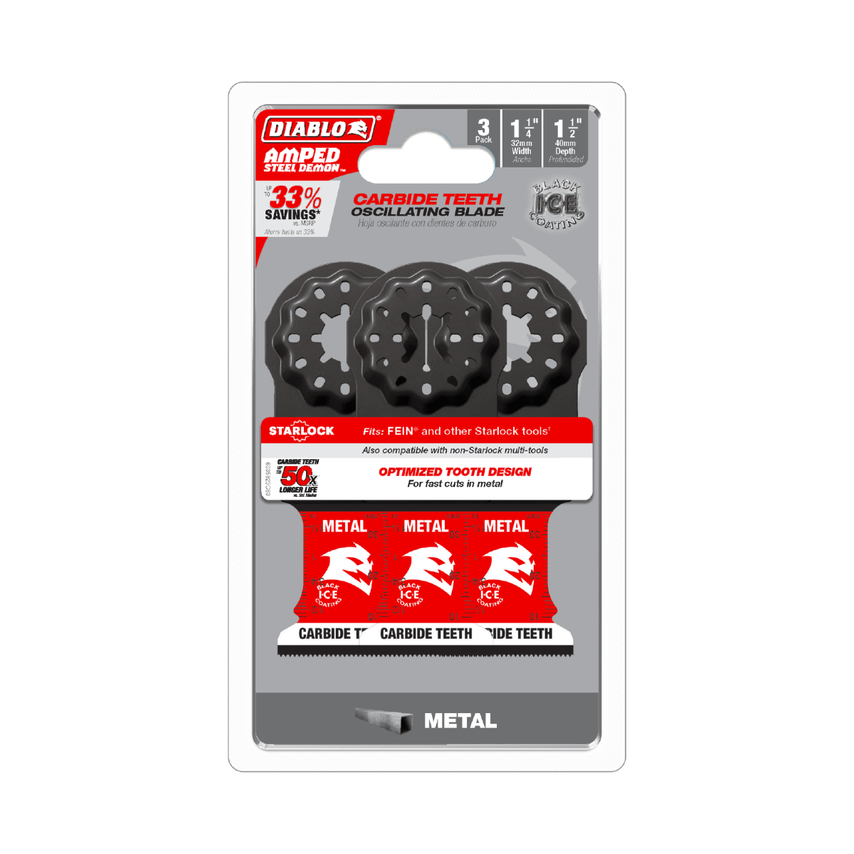 1 - 1/4" AMPED™ Steel Demon™ Starlock Carbide Teeth Oscillating Blades for Metal (3 - pk) - AAA Industrial Supply