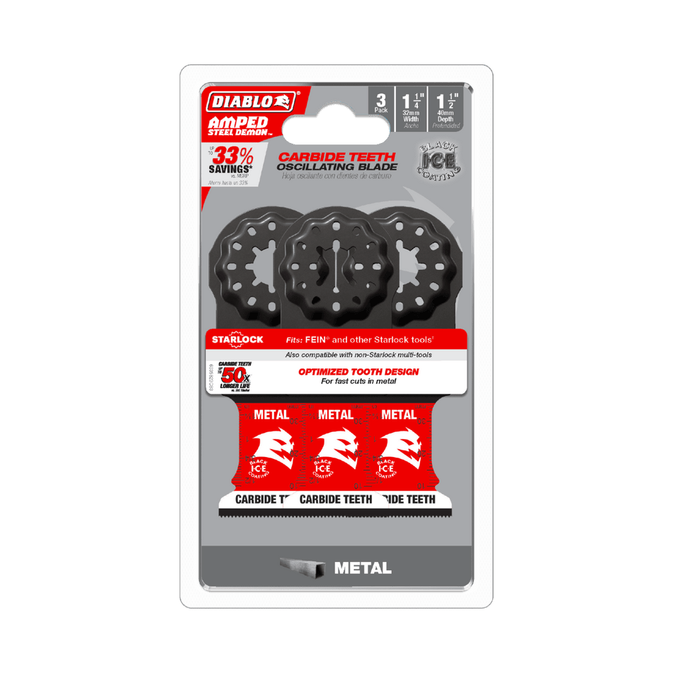 1 - 1/4" AMPED™ Steel Demon™ Starlock Carbide Teeth Oscillating Blades for Metal (3 - pk) - AAA Industrial Supply