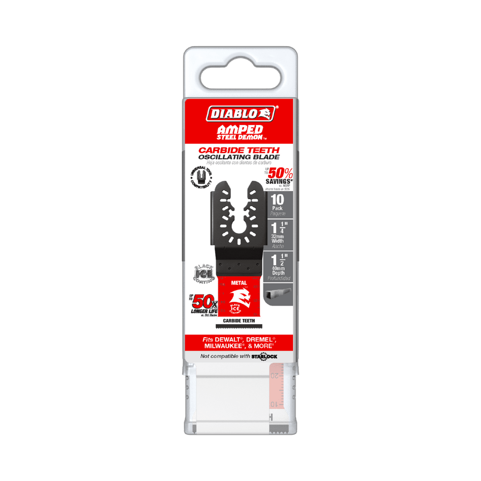 1 - 1/4" AMPED™ Steel Demon™ Universal Fit Carbide Teeth Oscillating Blades for Metal (10 - pk) - AAA Industrial Supply