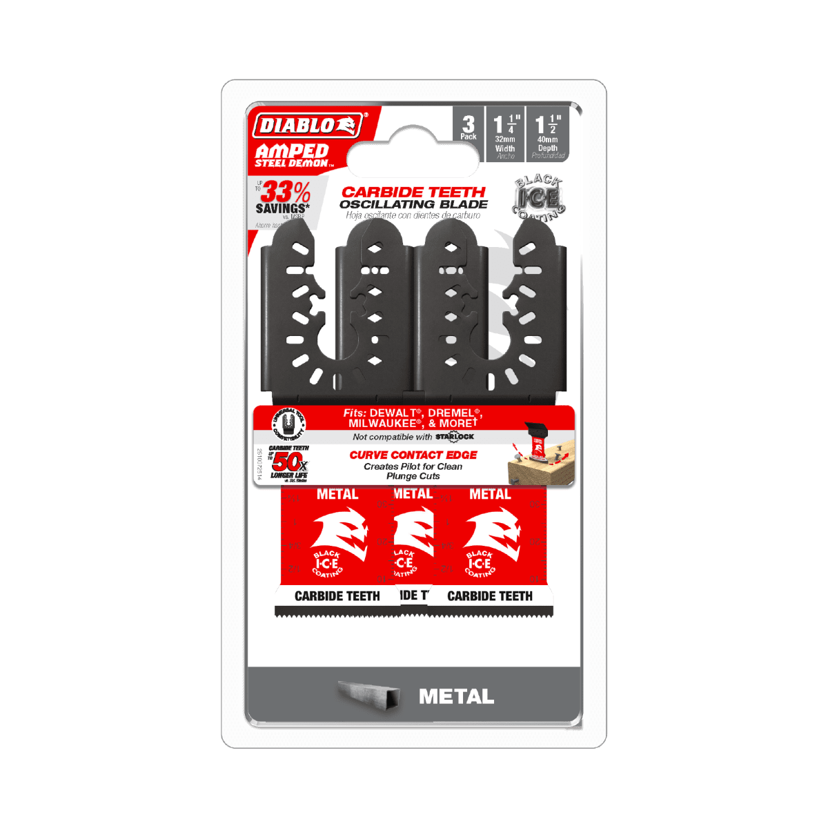1 - 1/4" AMPED™ Steel Demon™ Universal Fit Carbide Teeth Oscillating Blades for Metal (3 - pk) - AAA Industrial Supply