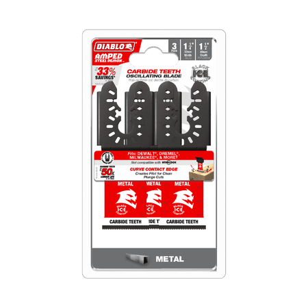 1 - 1/4" AMPED™ Steel Demon™ Universal Fit Carbide Teeth Oscillating Blades for Metal (3 - pk) - AAA Industrial Supply
