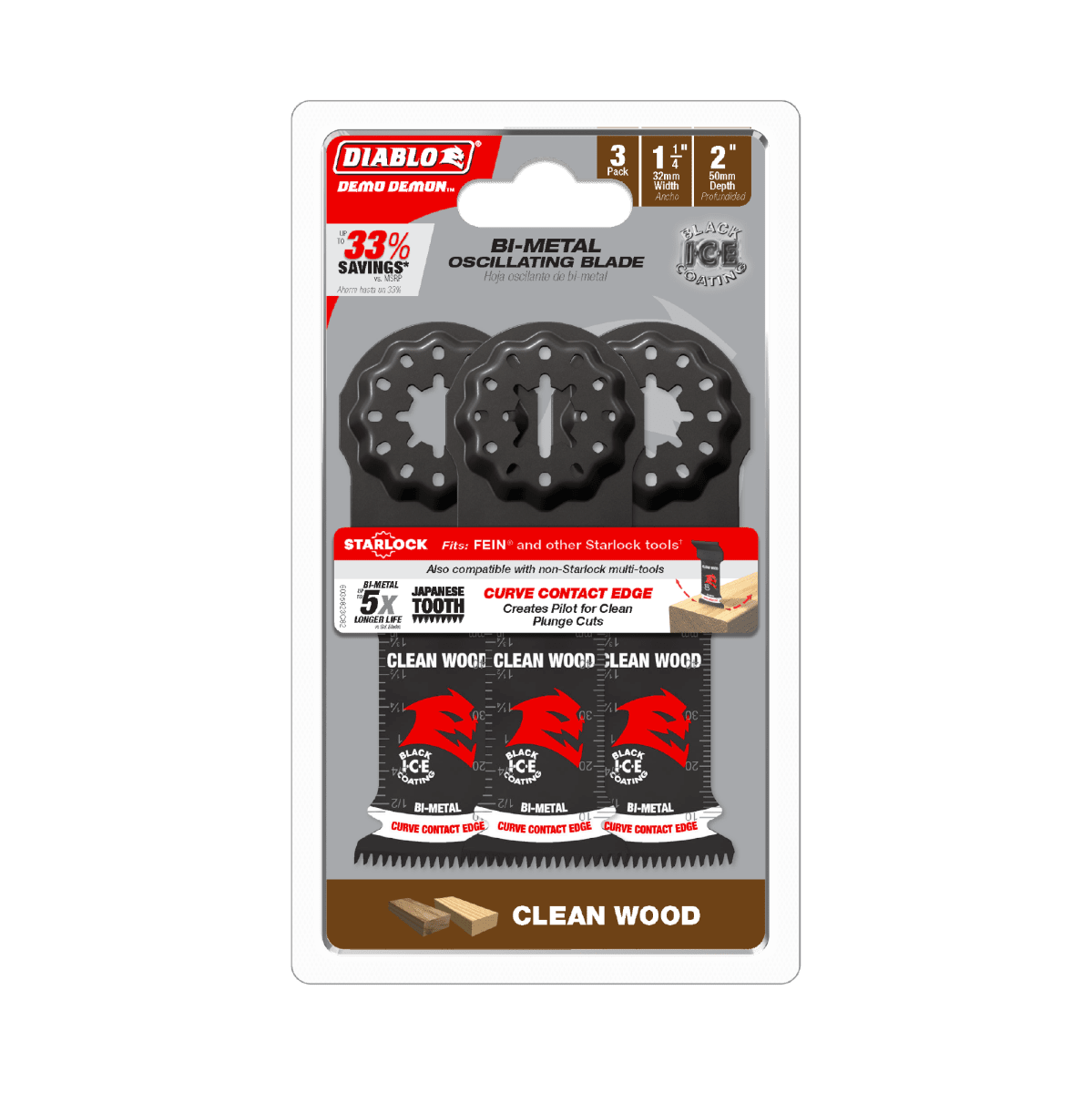1 - 1/4" Demo Demon™ Starlock Bi - Metal Oscillating Blades for Clean Wood (3 - pk) - AAA Industrial Supply