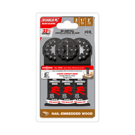 1 - 1/4" Demo Demon™ Starlock Bi - Metal Oscillating Blades for Nail - Embedded Wood (3 - pk) - AAA Industrial Supply