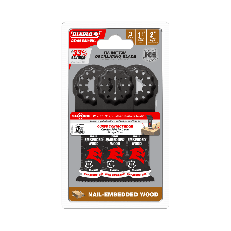1 - 1/4" Demo Demon™ Starlock Bi - Metal Oscillating Blades for Nail - Embedded Wood (3 - pk) - AAA Industrial Supply