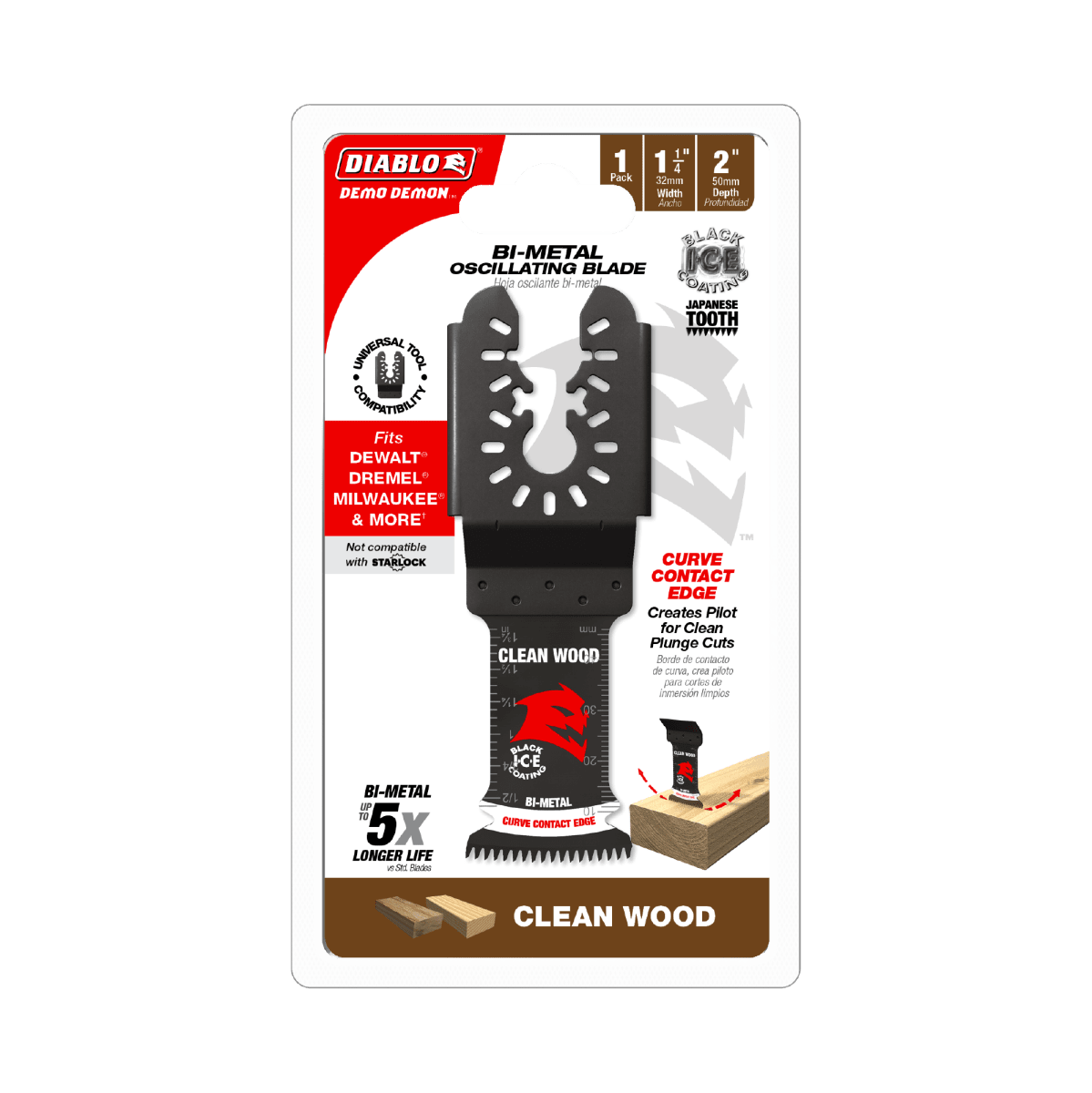 1 - 1/4" Demo Demon™ Universal Fit Bi - Metal Oscillating Blade for Clean Wood - AAA Industrial Supply