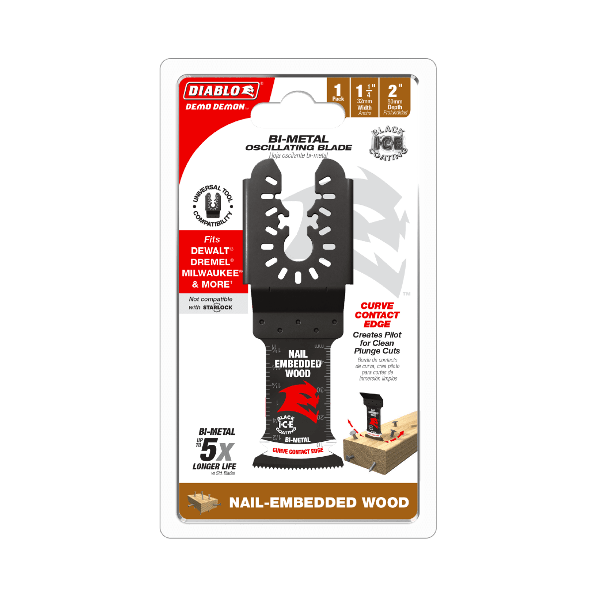 1 - 1/4" Demo Demon™ Universal Fit Bi - Metal Oscillating Blade for Nail - Embedded Wood - AAA Industrial Supply