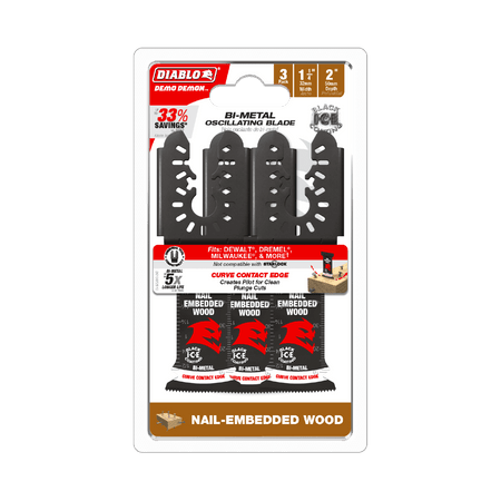 1 - 1/4" Demo Demon™ Universal Fit Bi - Metal Oscillating Blades for Nail - Embedded Wood (3 - pk) - AAA Industrial Supply