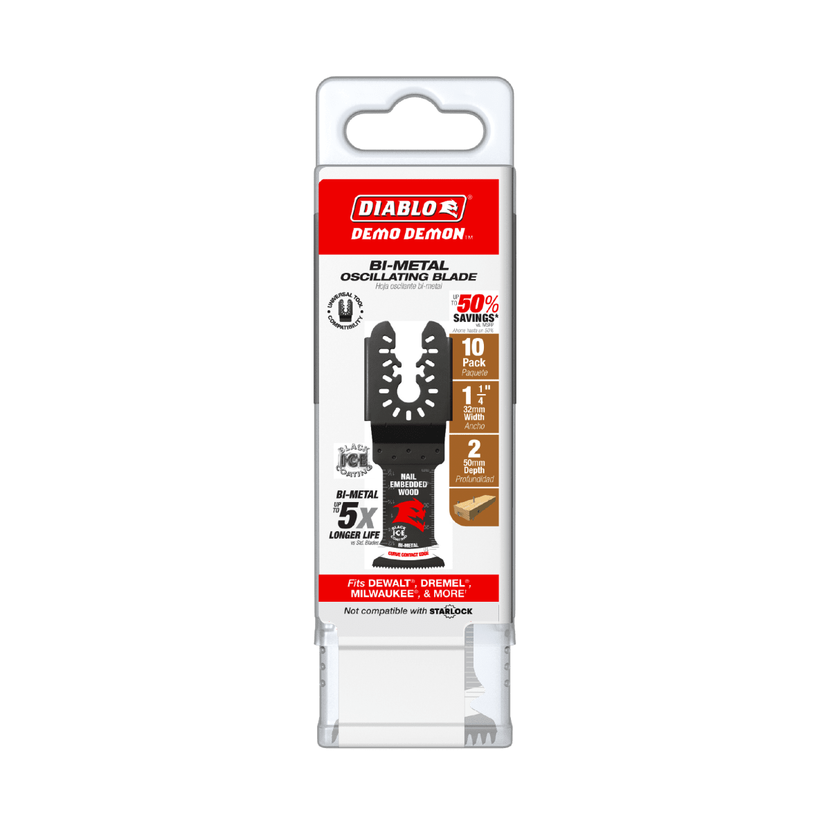 1 - 1/4" Demo Demon™ Universal Fit Bi - Metal Oscillating Blades for Nail - Embedded Wood(10 - pk) - AAA Industrial Supply