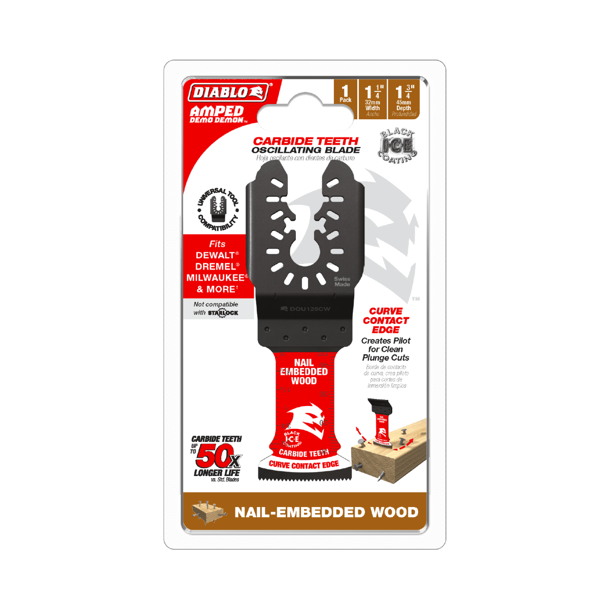 1 - 1/4" Diablo AMPED™ Demo Demon™ Carbide Teeth Oscillating Blade for Nail - Embedded Wood - AAA Industrial Supply