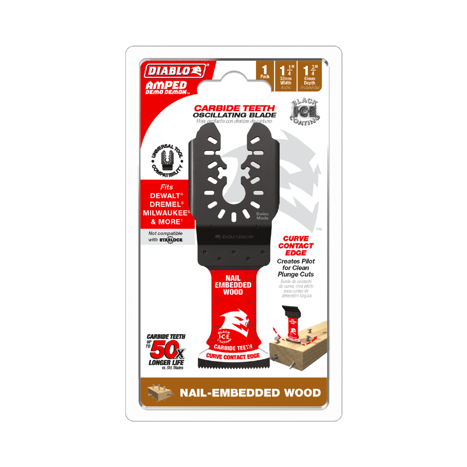 1 - 1/4" Diablo AMPED™ Demo Demon™ Carbide Teeth Oscillating Blade for Nail - Embedded Wood - AAA Industrial Supply