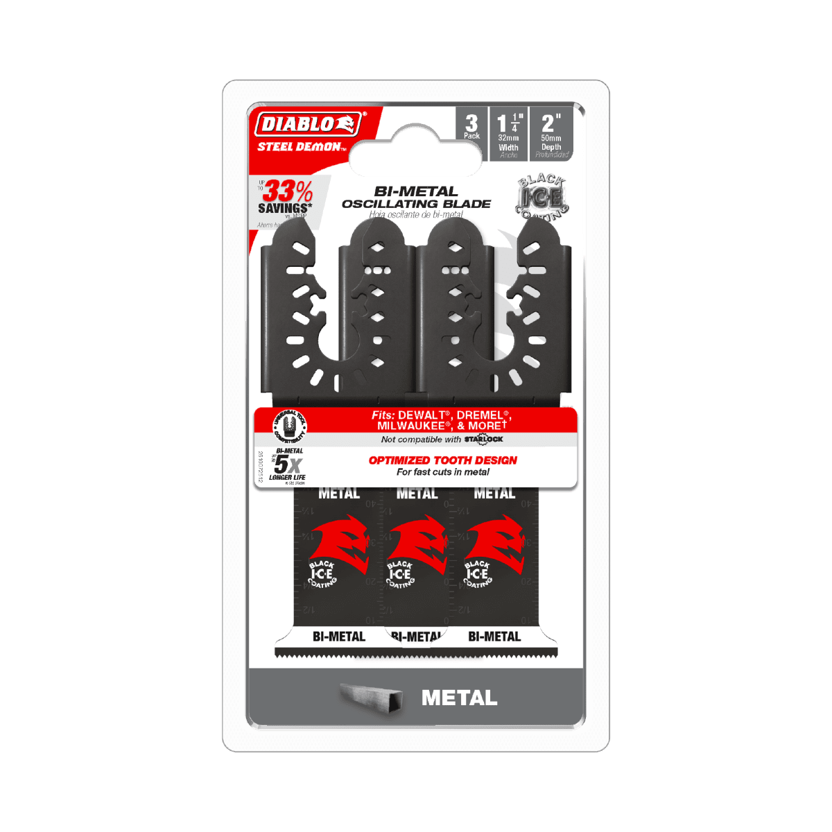 1 - 1/4" Steel Demon™ Universal Fit Bi - Metal Oscillating Blades for Metal (3 - pk) - AAA Industrial Supply