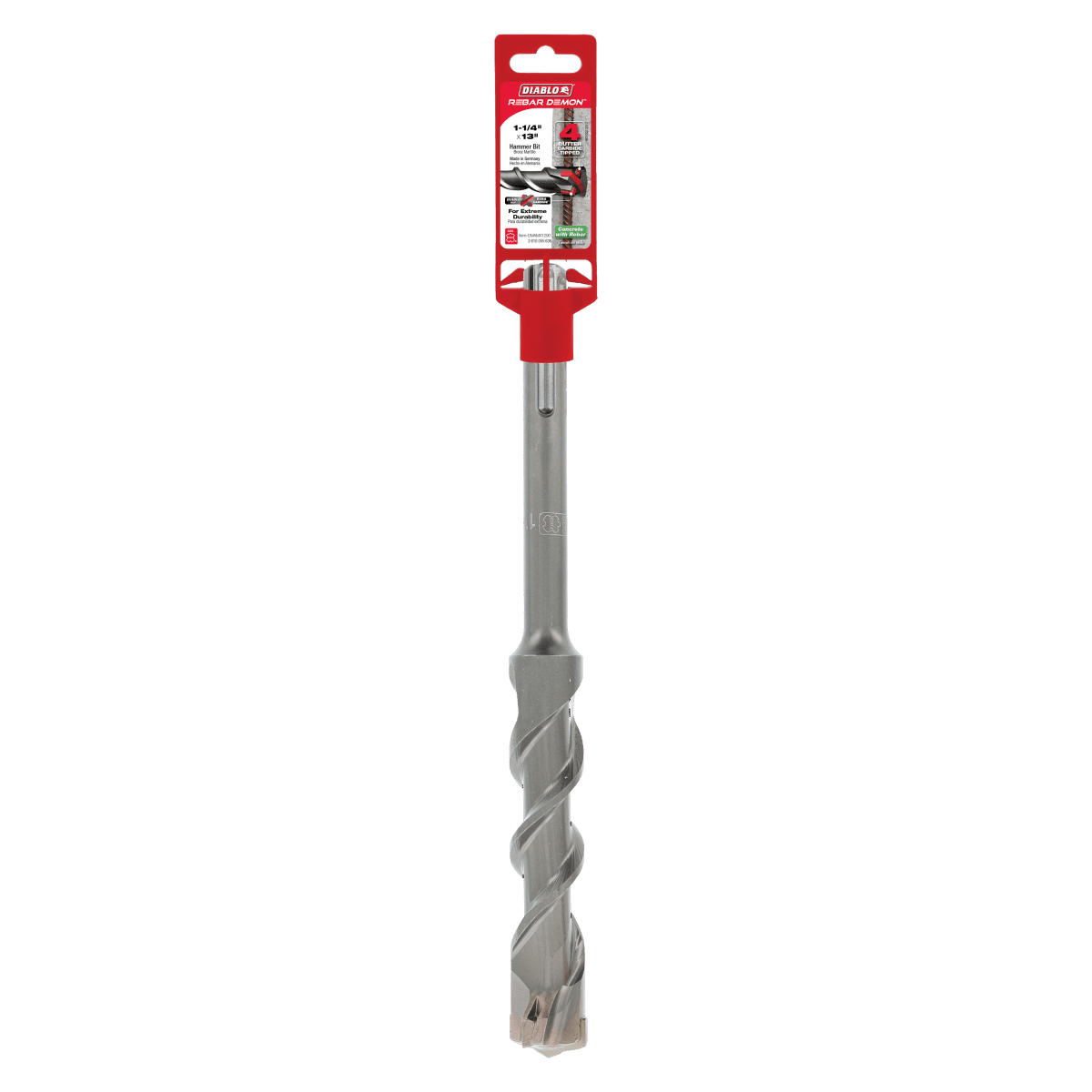 1 - 1/4" x 8" x 13" Rebar Demon™ SDS - Max 4 - Cutter Full Carbide Head Hammer Drill Bit - AAA Industrial Supply