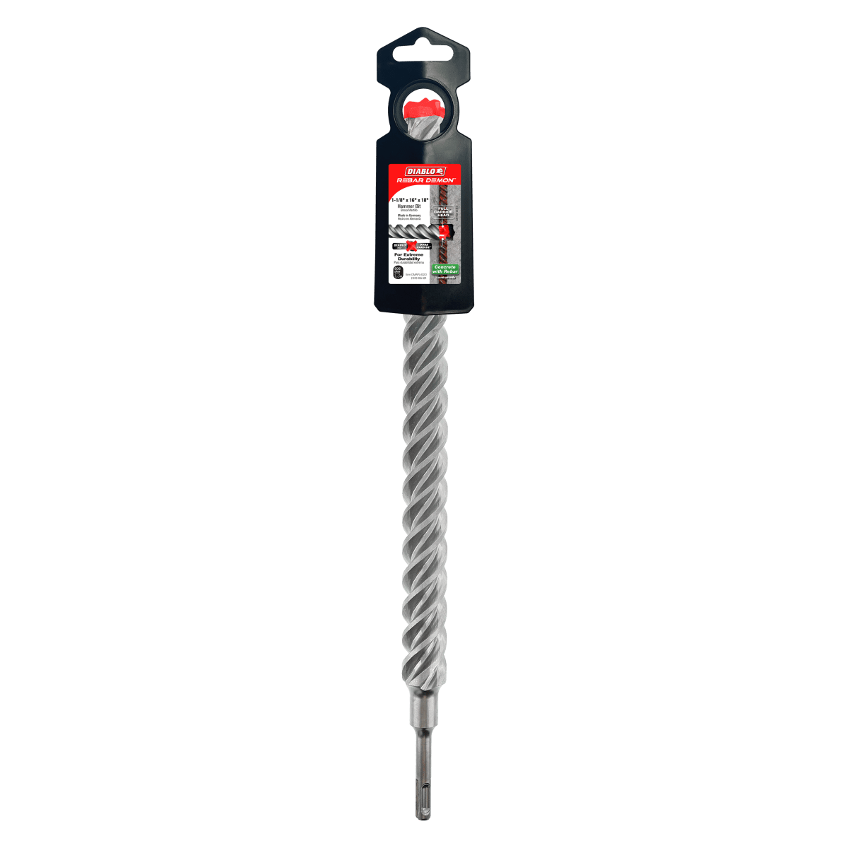 1 - 1/8" x 16" x 18" Rebar Demon™ SDS - Plus 4 - Cutter Full Carbide Head Hammer Drill Bit - AAA Industrial Supply