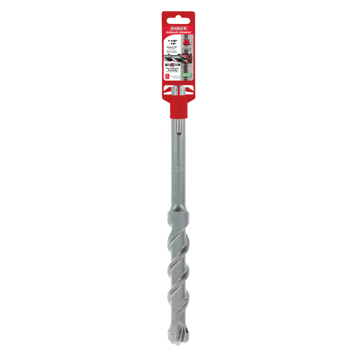 1 - 1/8" x 8" x 13" Rebar Demon™ SDS - Max 4 - Cutter Full Carbide Head Hammer Drill Bit - AAA Industrial Supply