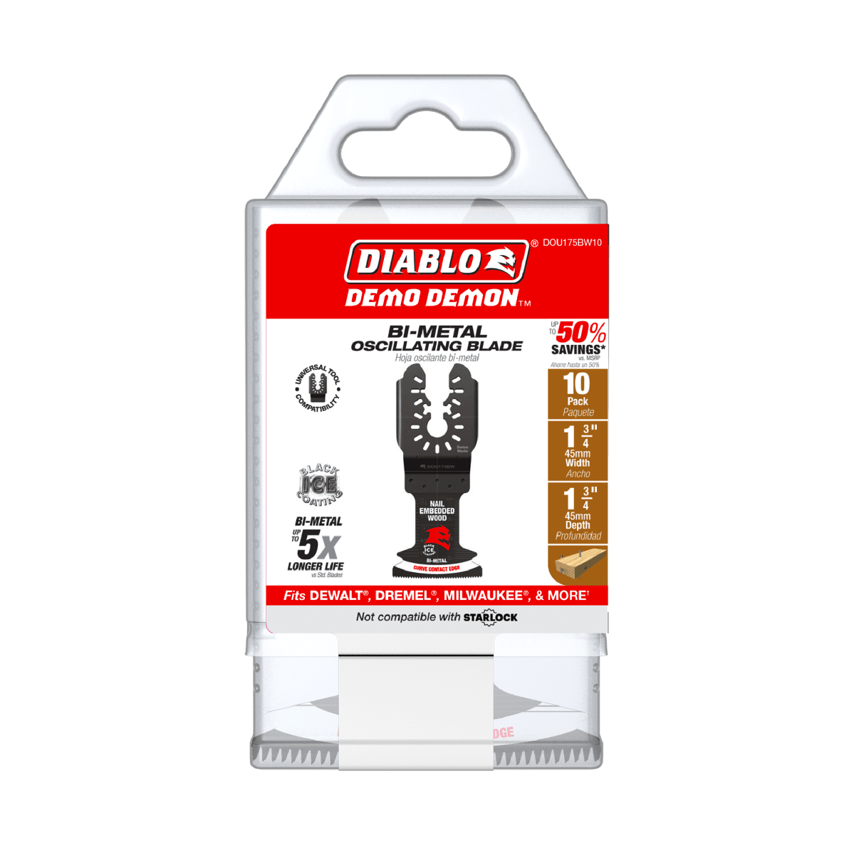 1 - 3/4" Diablo Demo Demon™ Bi - Metal Oscillating Blades for Nail - Embedded Wood (10 - pk) - AAA Industrial Supply
