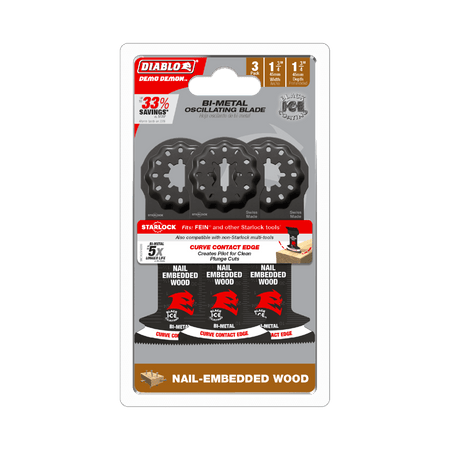 1 - 3/4" Diablo Demo Demon™ Starlock Bi - Metal Oscillating Blades for Nail - Embedded Wood (3 - pk) - AAA Industrial Supply