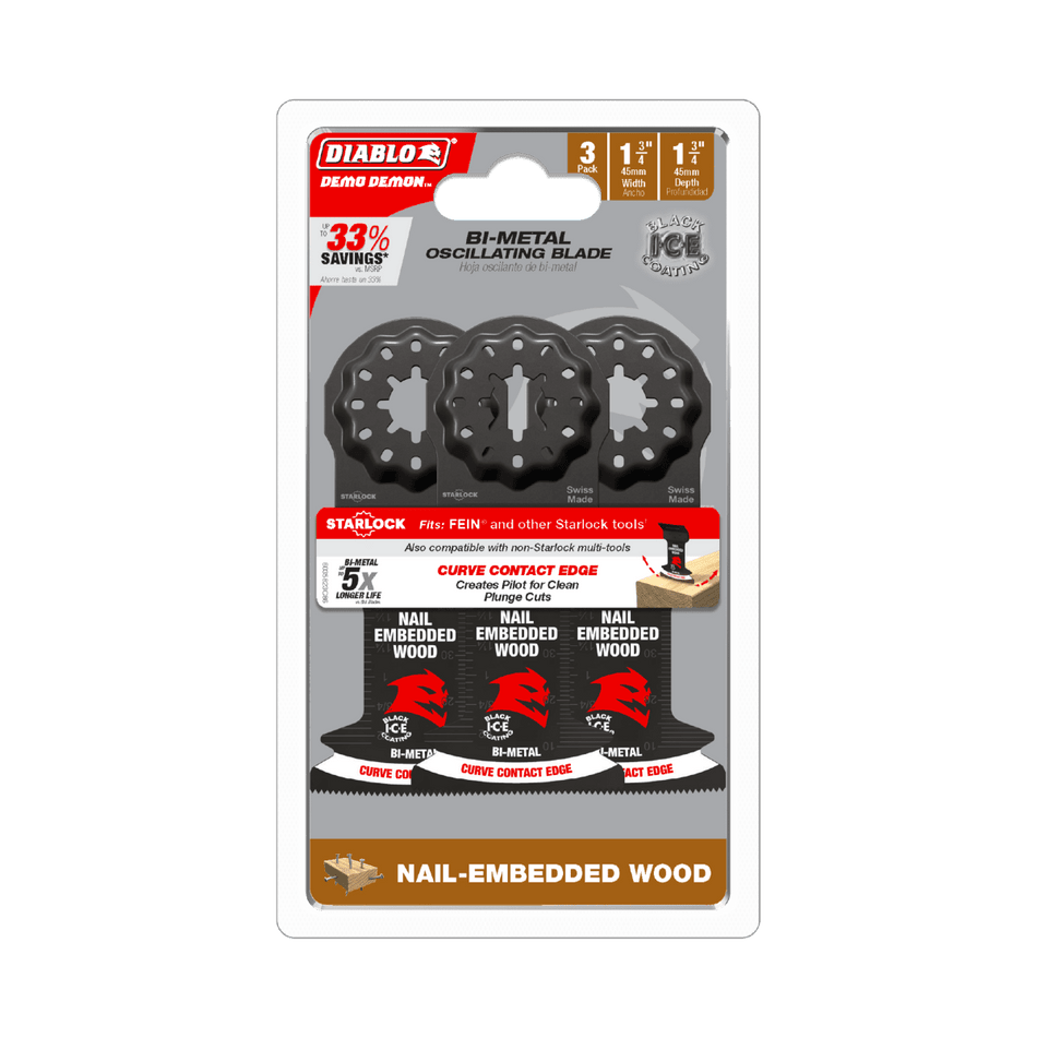 1 - 3/4" Diablo Demo Demon™ Starlock Bi - Metal Oscillating Blades for Nail - Embedded Wood (3 - pk) - AAA Industrial Supply