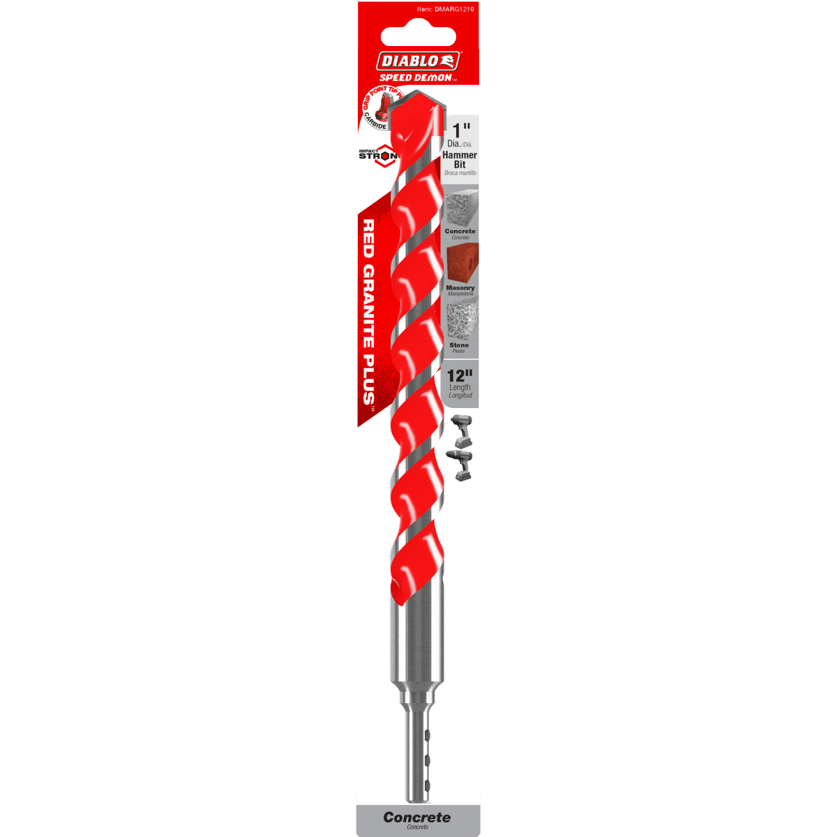 1" x 10" x 12" SPEEDemon™ Red Granite PLUS™ Carbide - Tipped Hammer Drill Bit - AAA Industrial Supply