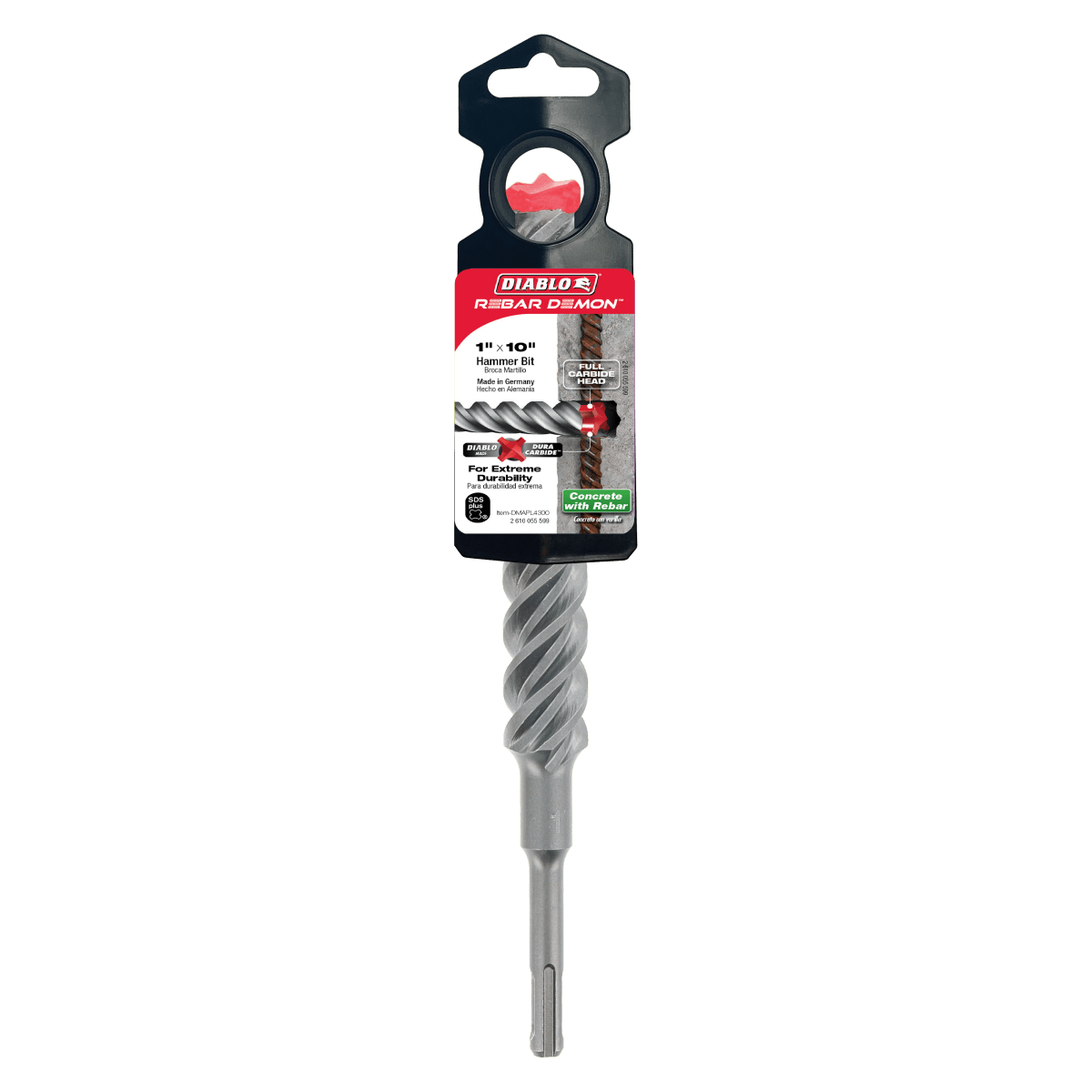 1" x 8" x 10" Rebar Demon™ SDS - Plus 4 - Cutter Full Carbide Head Hammer Drill Bit - AAA Industrial Supply