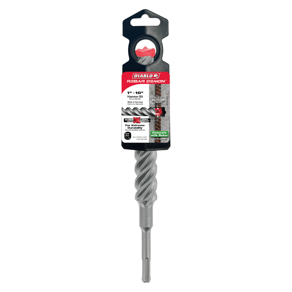 1" x 8" x 10" Rebar Demon™ SDS - Plus 4 - Cutter Full Carbide Head Hammer Drill Bit - AAA Industrial Supply