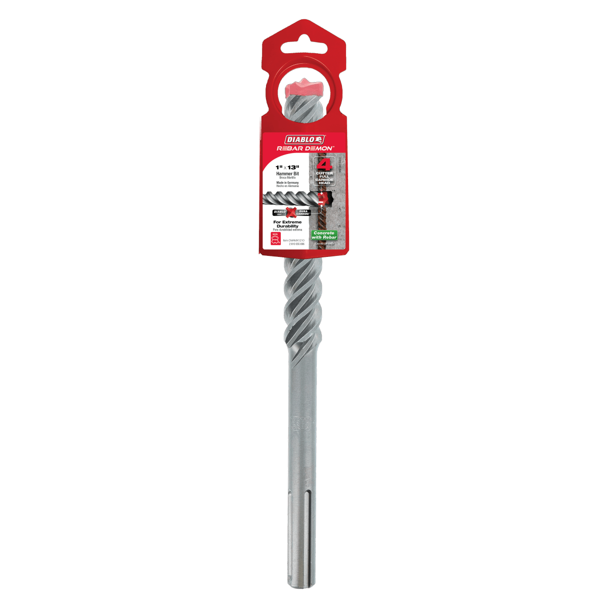 1" x 8" x 13" Rebar Demon™ SDS - Max 4 - Cutter Full Carbide Head Hammer Drill Bit - AAA Industrial Supply