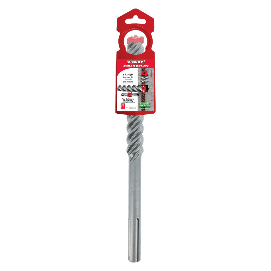 1" x 8" x 13" Rebar Demon™ SDS - Max 4 - Cutter Full Carbide Head Hammer Drill Bit - AAA Industrial Supply