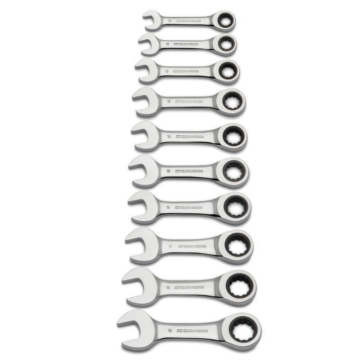 10 Piece 72 - Tooth 12 Point Stubby Ratcheting Combination Metric Wrench Set - AAA Industrial Supply