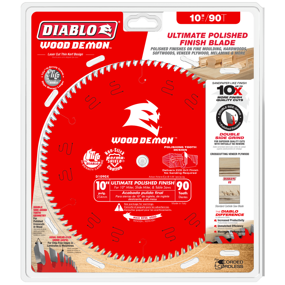 10" x 90 - Teeth Wood Demon™ Ultimate Polished Finish Saw Blade for Wood - AAA Industrial Supply