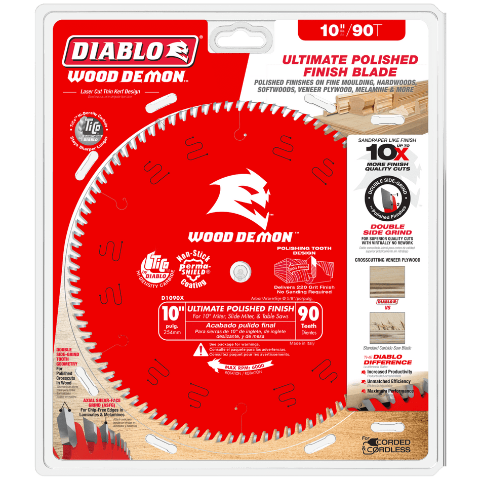 10" x 90 - Teeth Wood Demon™ Ultimate Polished Finish Saw Blade for Wood - AAA Industrial Supply