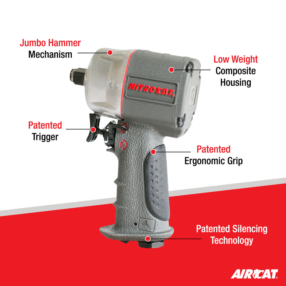 AIRCAT Pneumatic Tools 1056-XL 1/2-Inch NITROCAT Composite Compact Impact Wrench : Low Weight Power Impact Wrench : Tool for Automotive Improvement & Maintenance