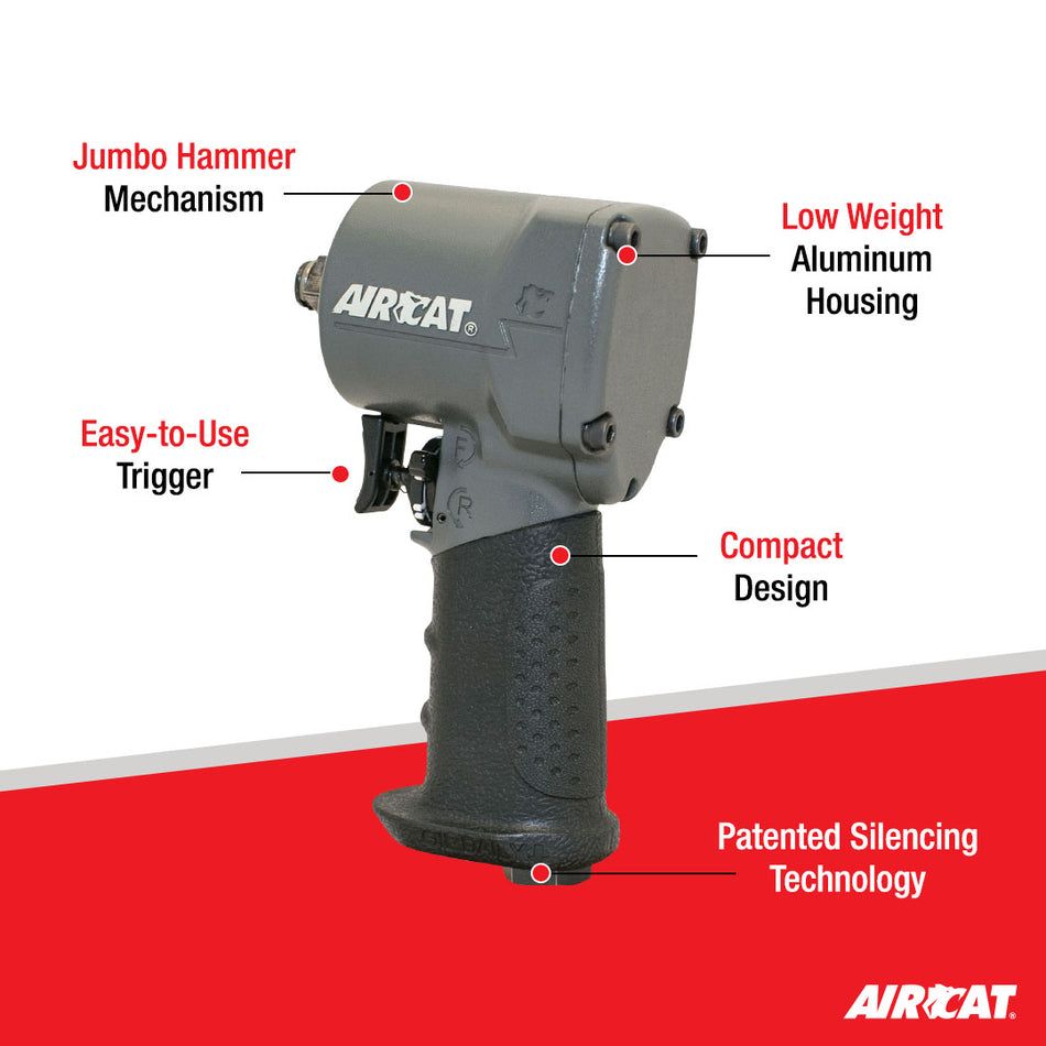 AIRCAT Pneumatic Tools 1057-TH: Stubby Impact Wrench 700 ft-lbs - 1/2-Inch