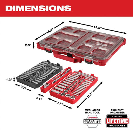 106pc 1/4" and 3/8" Metric & SAE Ratchet and Socket Set with PACKOUT™ Low - Profile Organizer - AAA Industrial Supply