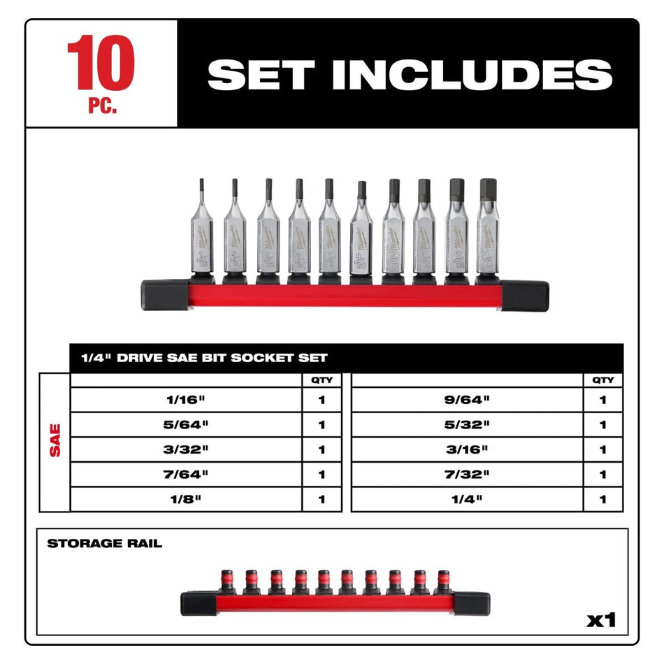 10pc 1/4" Drive Hex Bit Socket Set - SAE - AAA Industrial Supply
