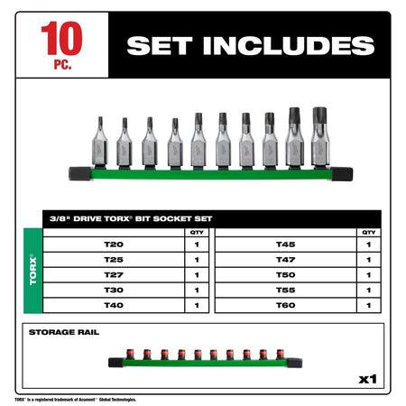 10pc 3/8" Drive TORX® Bit Socket Set - AAA Industrial Supply