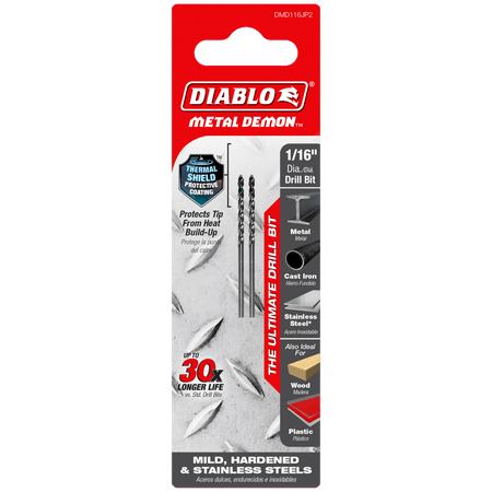 1/16" Metal Demon™ Drill Bits for Mild, Hardened and Stainless Steels (2 - pk) - AAA Industrial Supply