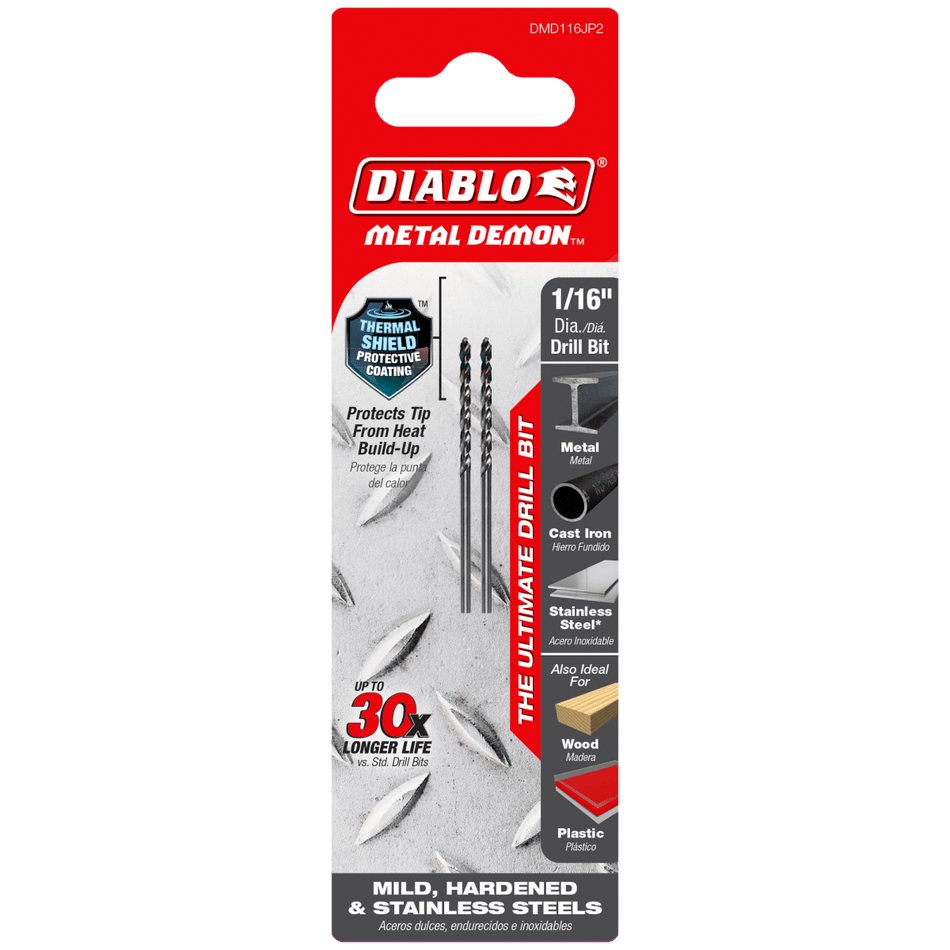 1/16" Metal Demon™ Drill Bits for Mild, Hardened and Stainless Steels (2 - pk) - AAA Industrial Supply