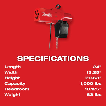 Milwaukee 1/2 Ton Electric Chain Hoist