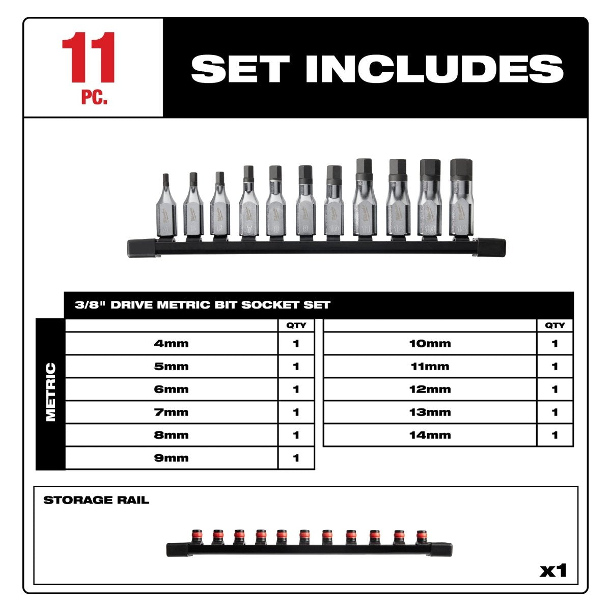 11pc 3/8" Drive Hex Bit Socket Set - Metric - AAA Industrial Supply