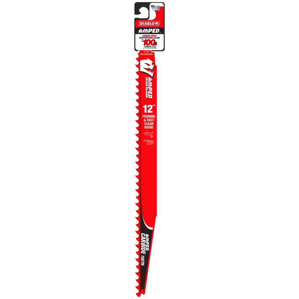 12" 3TPI AMPED™ Demo Demon™ Carbide Teeth Reciprocating Saw Blade for Pruning and Clean Wood - AAA Industrial Supply