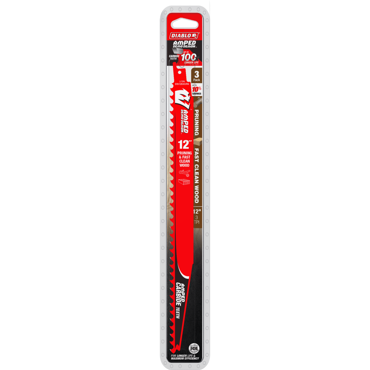 12" 3TPI AMPED™ Demo Demon™ Carbide Teeth Reciprocating Saw Blade for Pruning and Clean Wood - AAA Industrial Supply