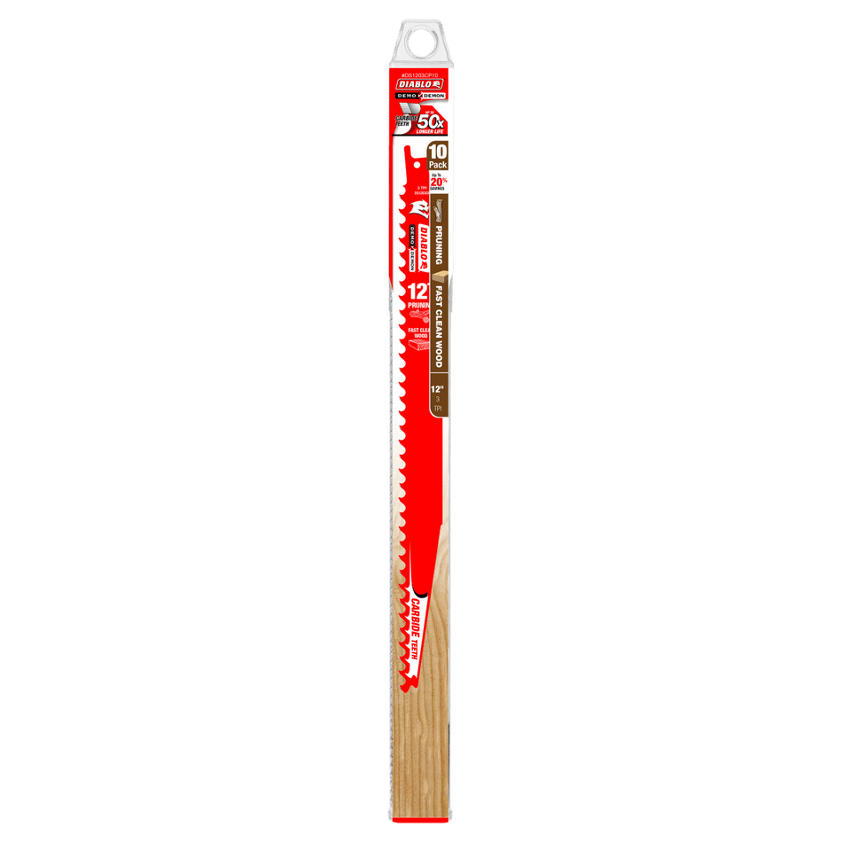 12" 3TPI Demo Demon™ Carbide Teeth Reciprocating Saw Blades for Pruning and Clean Wood (10 - pk) - AAA Industrial Supply