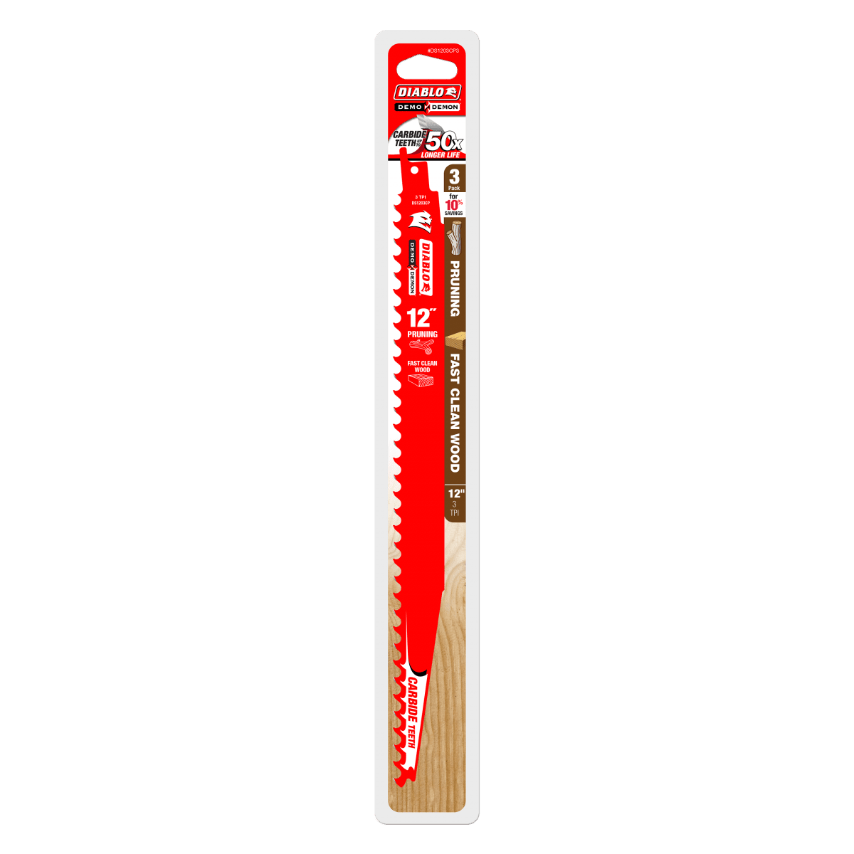 12" 3TPI Demo Demon™ Carbide Teeth Reciprocating Saw Blades for Pruning and Clean Wood (3 - pk) - AAA Industrial Supply
