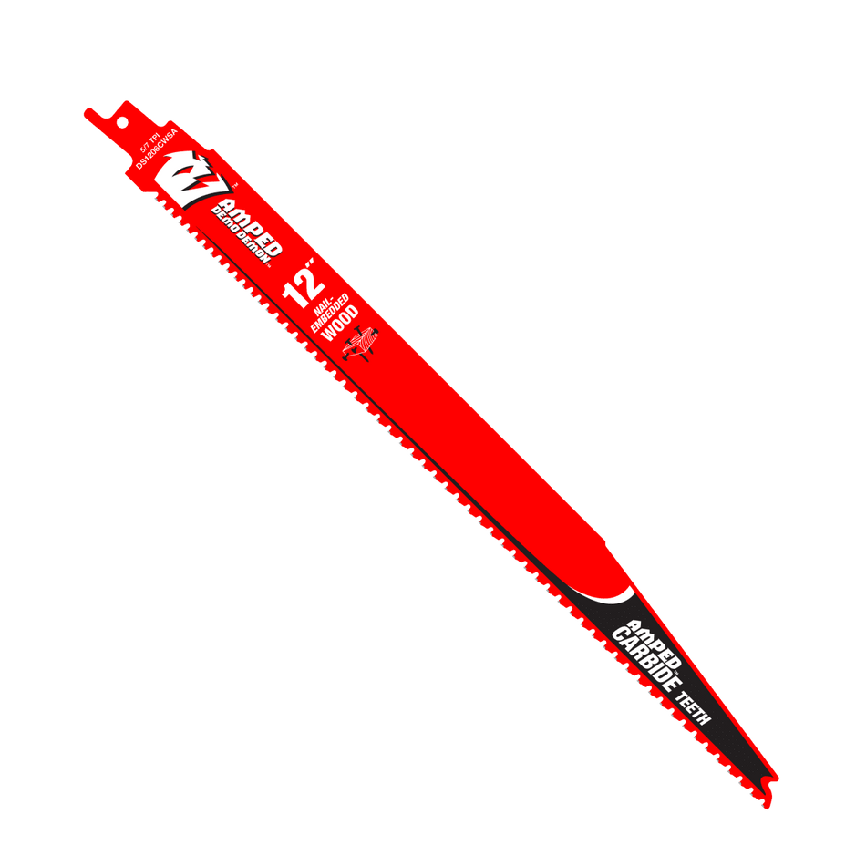 12" 5/7 TPI AMPED™ Demo Demon™ Carbide Teeth Reciprocating Saw Blade for Nail - Embedded Wood - AAA Industrial Supply