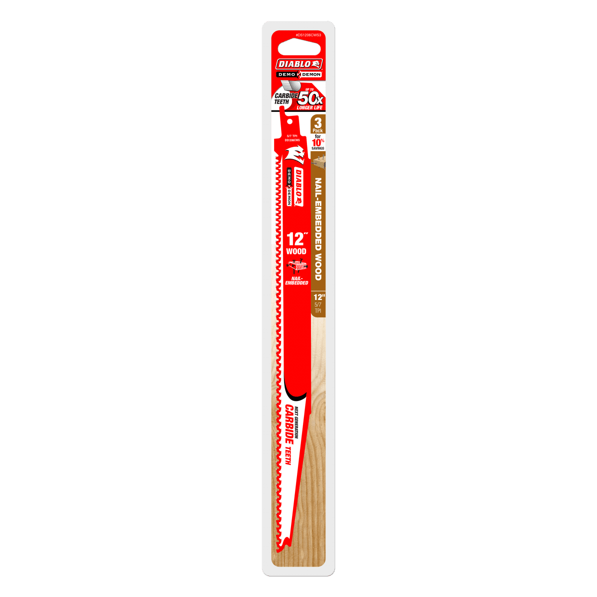 12" 5/7TPI Demo Demon™ Carbide Teeth Reciprocating Saw Blades for Nail - Embedded Wood (3 - pk) - AAA Industrial Supply