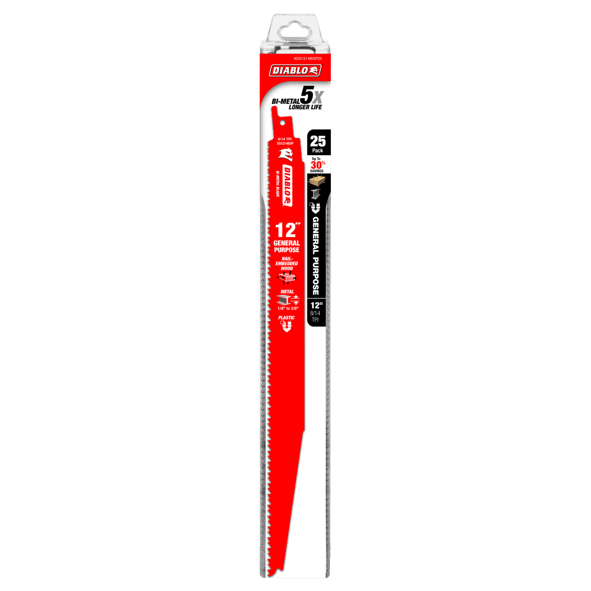 12" 8/14TPI Bi - Metal Reciprocating Saw Blades for General Purpose Cuts (25 - pk) - AAA Industrial Supply