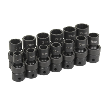 1/2" Dr. 13 Pc. Std Length Metric Univ. Set - 12 Point - AAA Industrial Supply