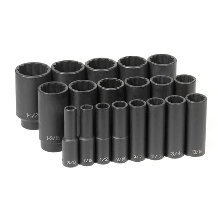 1/2" Dr. 19 Pc. Deep Length Fract. Set - 12 Point - AAA Industrial Supply