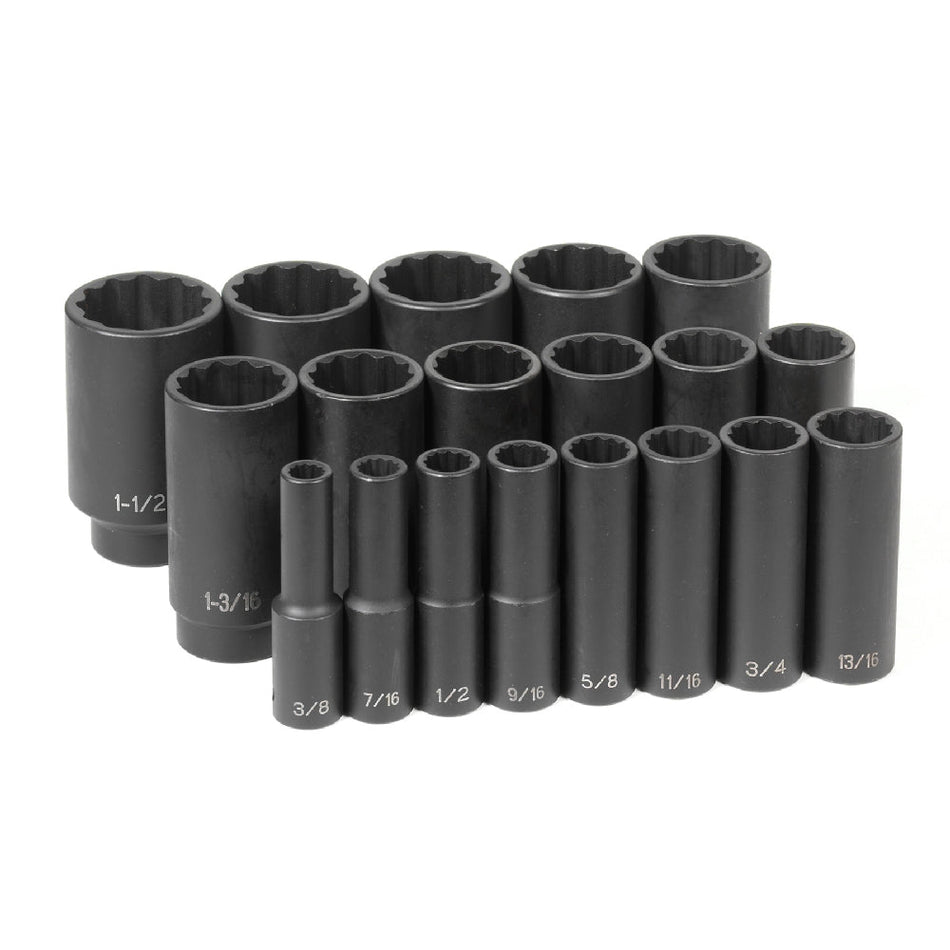 1/2" Dr. 19 Pc. Deep Length Fract. Set - 12 Point - AAA Industrial Supply